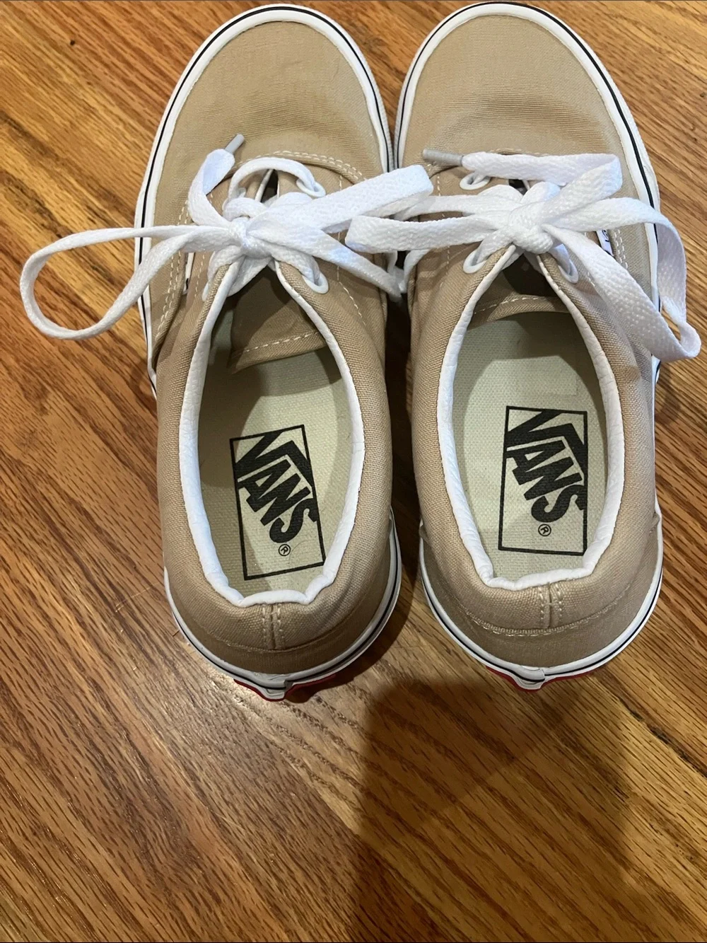 Vans Kids Canvas Lace-Up Sneakers in Beige with White Accents Sz 3.5 EUC